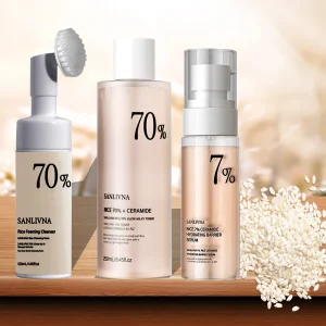 تونر الأرز 70% مستخلص الأرز مع نياسيناميد، رغوة تنظيف الأرز، تنظيف عميق، مرطب للبشرة الجافة، مجموعة عناية بالبشرة (نسخة)